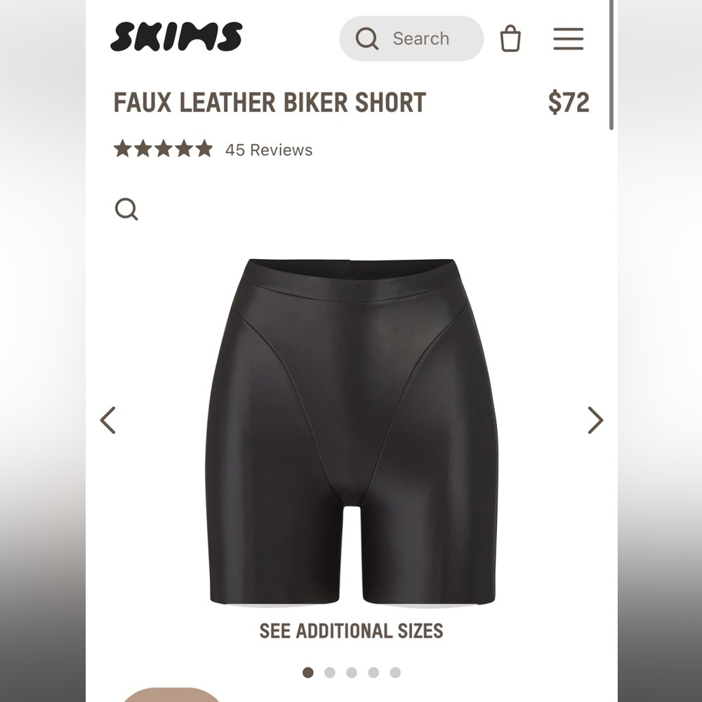 SKIMS *sold out* black faux leather biker shorts size S